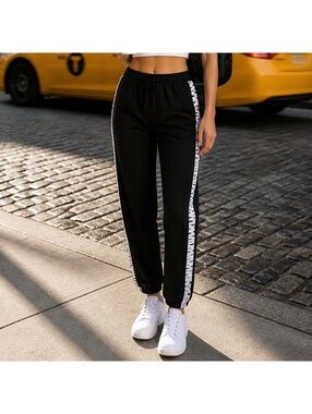 Kensie Black Track Joggers with White Side Stripe